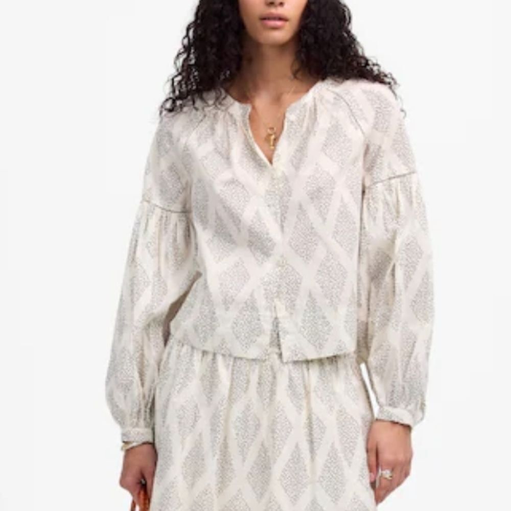 Madewell Cream Patterned Balloon-Sleeves Blouse Size XL